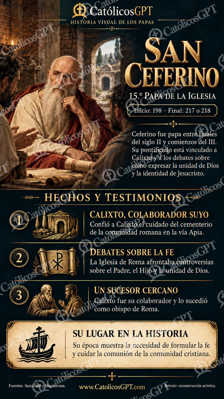 Imagen católica de Historia de los Papas 015 San Ceferino CatolicosGPT 9x16 — Santos y arcángeles