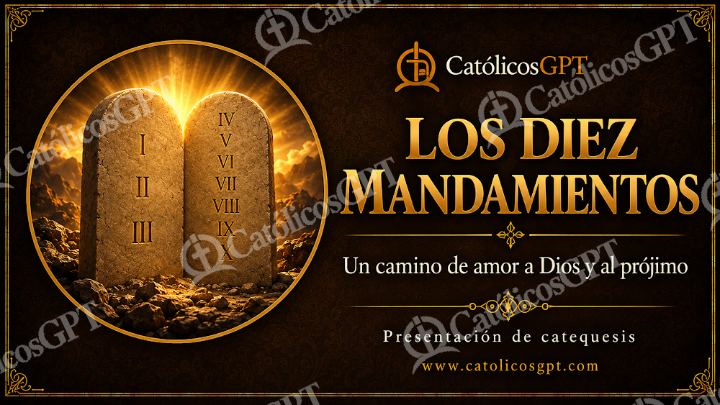 Imagen católica de Los Diez Mandamientos Portada Presentacion CatolicosGPT 16x9 — Formación católica