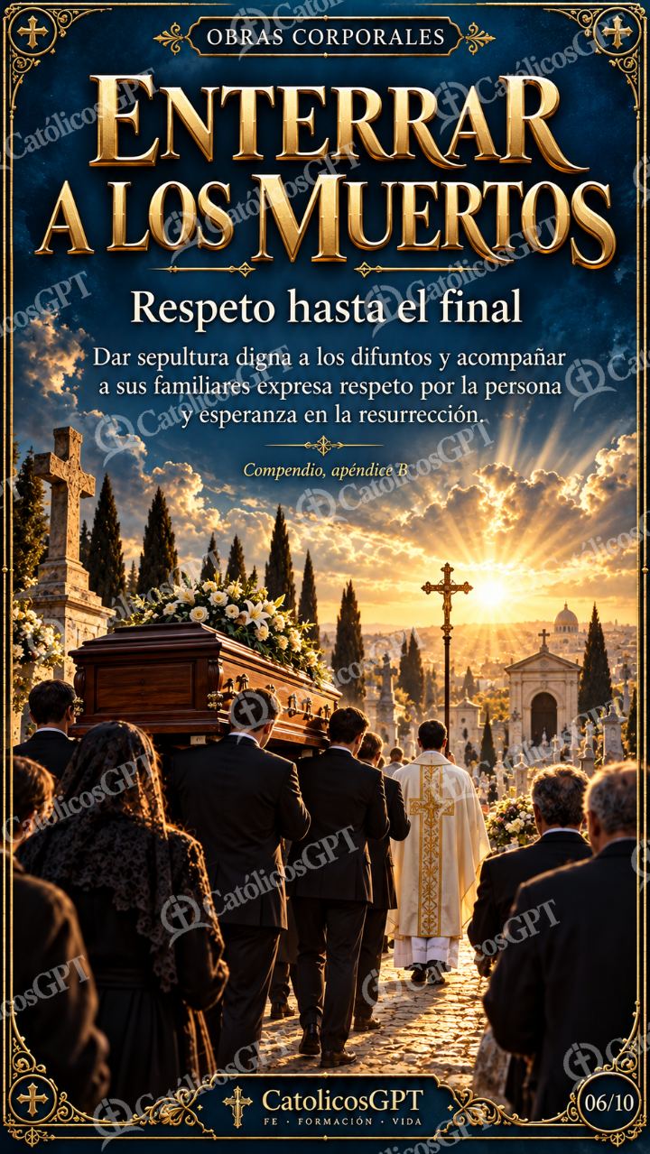 Imagen católica de Obras de Misericordia 06 ENTERRAR A LOS MUERTOS CatolicosGPT 9x16 — Formación católica