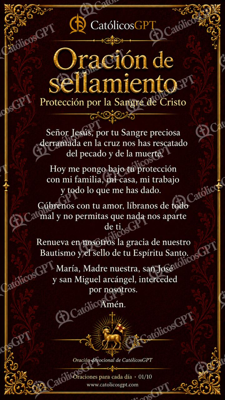 Imagen católica de Oraciones Vida Diaria 01 Oración de sellamiento CatolicosGPT 9x16 — Oración y devociones