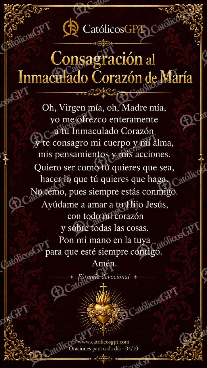 Imagen católica de Oraciones Vida Diaria 04 Consagración al Inmaculado Corazón de María CatolicosGPT 9x16 — Virgen María