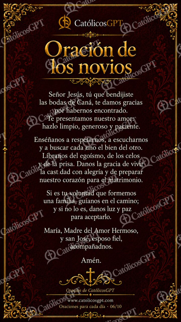 Imagen católica de Oraciones Vida Diaria 06 Oración de los novios CatolicosGPT 9x16 — Oración y devociones