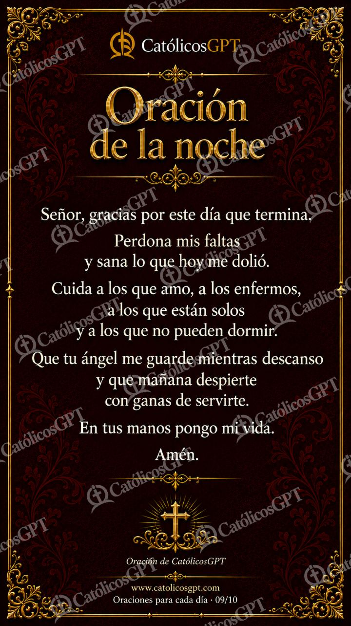 Imagen católica de Oraciones Vida Diaria 09 Oración de la noche CatolicosGPT 9x16 — Oración y devociones