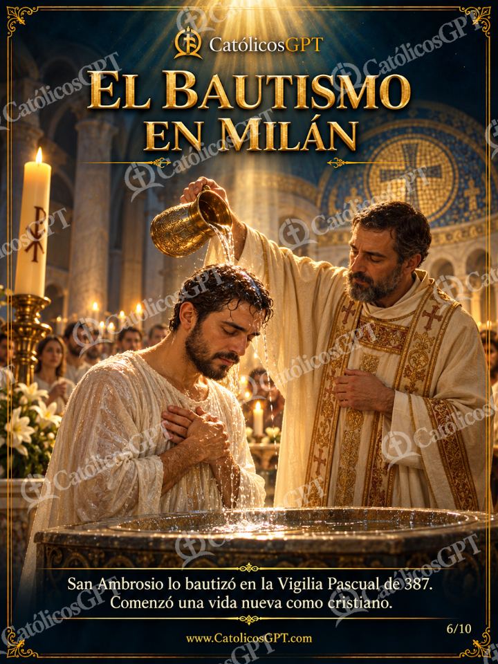 Imagen católica de San Agustin de Hipona 06 EL BAUTISMO EN MILAN — Sacramentos