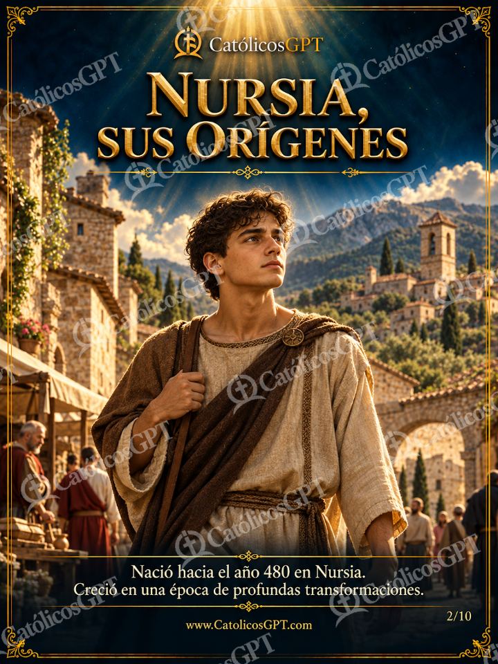 Imagen católica de San Benito de Nursia 02 NURSIA SUS ORIGENES — Santos y arcángeles