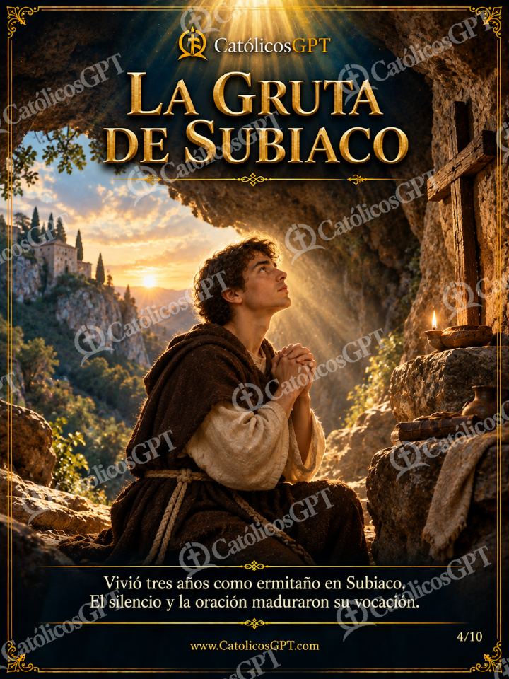 Imagen católica de San Benito de Nursia 04 LA GRUTA DE SUBIACO — Santos y arcángeles