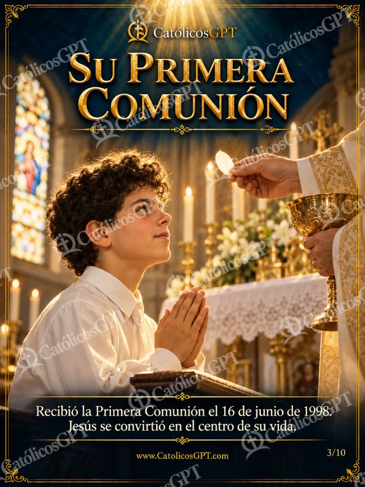 Imagen católica de San Carlo Acutis 03 SU PRIMERA COMUNION — Niños y catequesis