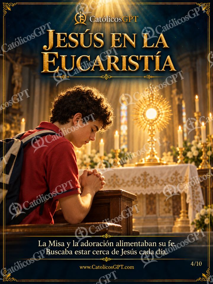 Imagen católica de San Carlo Acutis 04 JESUS EN LA EUCARISTIA — Sacramentos