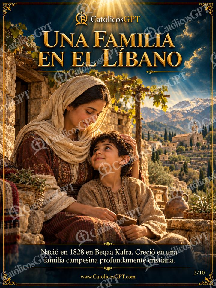 Imagen católica de San Charbel Makhlouf 02 UNA FAMILIA EN EL LIBANO — Santos y arcángeles