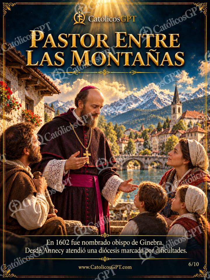 Imagen católica de San Francisco de Sales 06 PASTOR ENTRE LAS MONTANAS — Santos y arcángeles