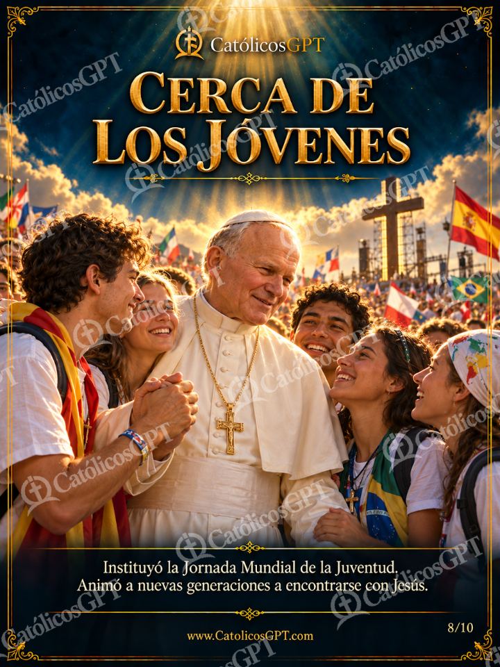 Imagen católica de San Juan Pablo II 08 CERCA DE LOS JOVENES — Santos y arcángeles