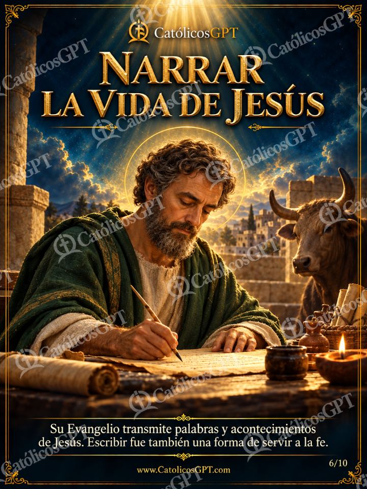 Imagen católica de San Lucas Evangelista 06 NARRAR LA VIDA DE JESUS — Santos y arcángeles