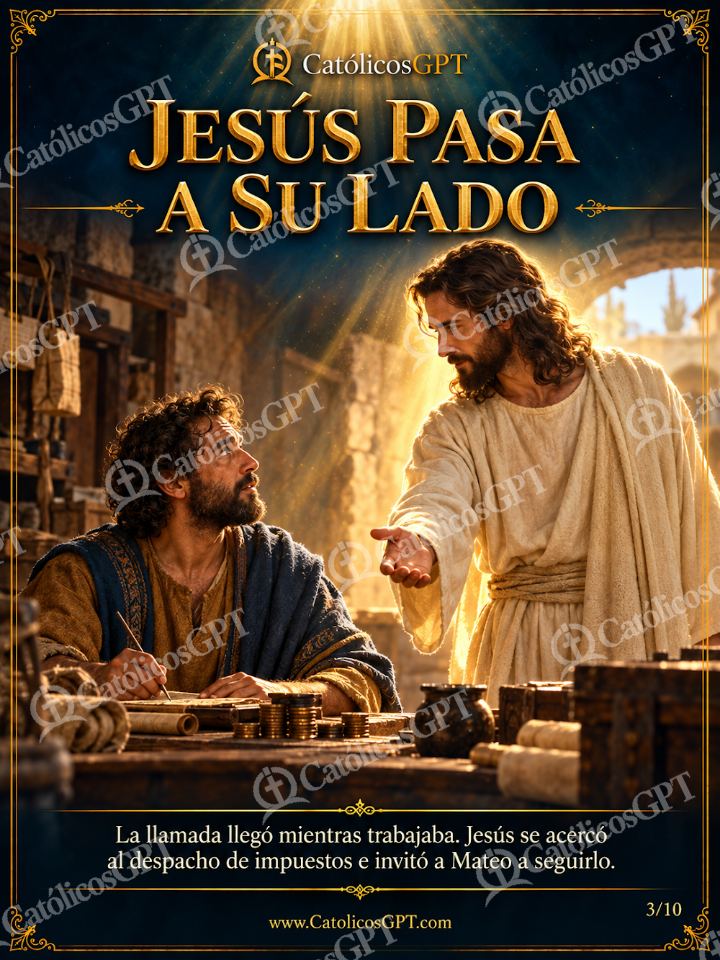 Imagen católica de San Mateo Apostol y Evangelista 03 JESUS PASA A SU LADO — Santos y arcángeles