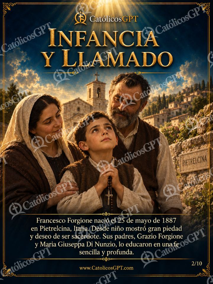 Imagen católica de San Pio de Pietrelcina Infancia y Llamado — Santos y arcángeles