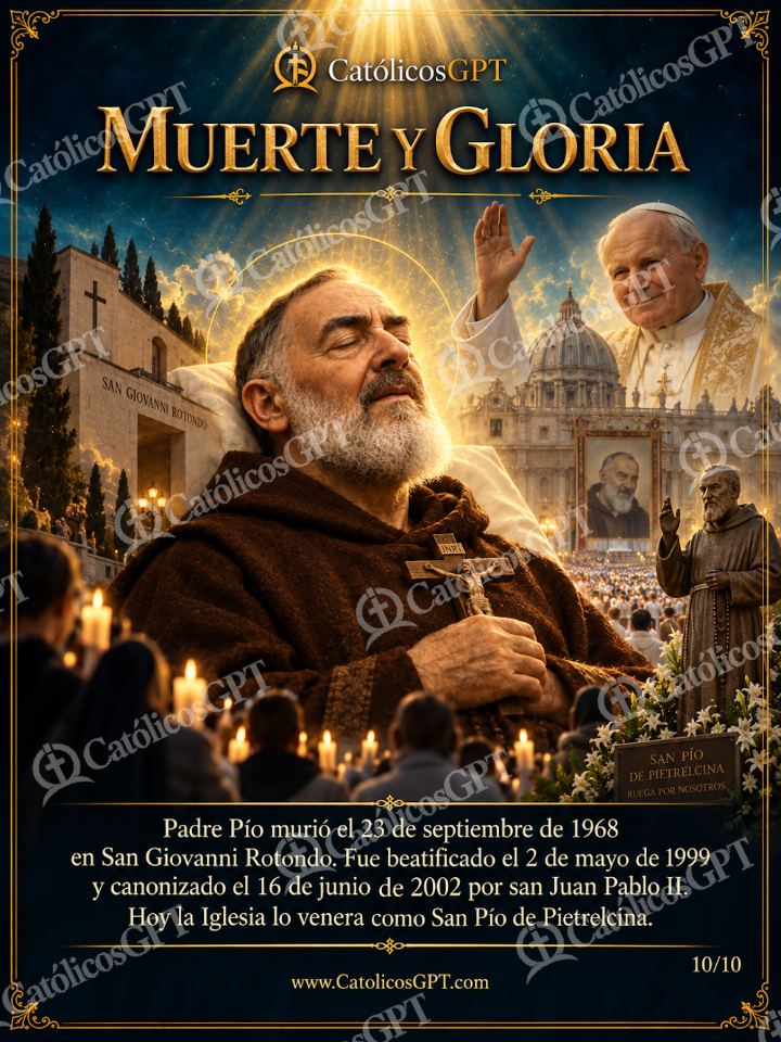 Imagen católica de San Pio de Pietrelcina Muerte y Gloria — Santos y arcángeles
