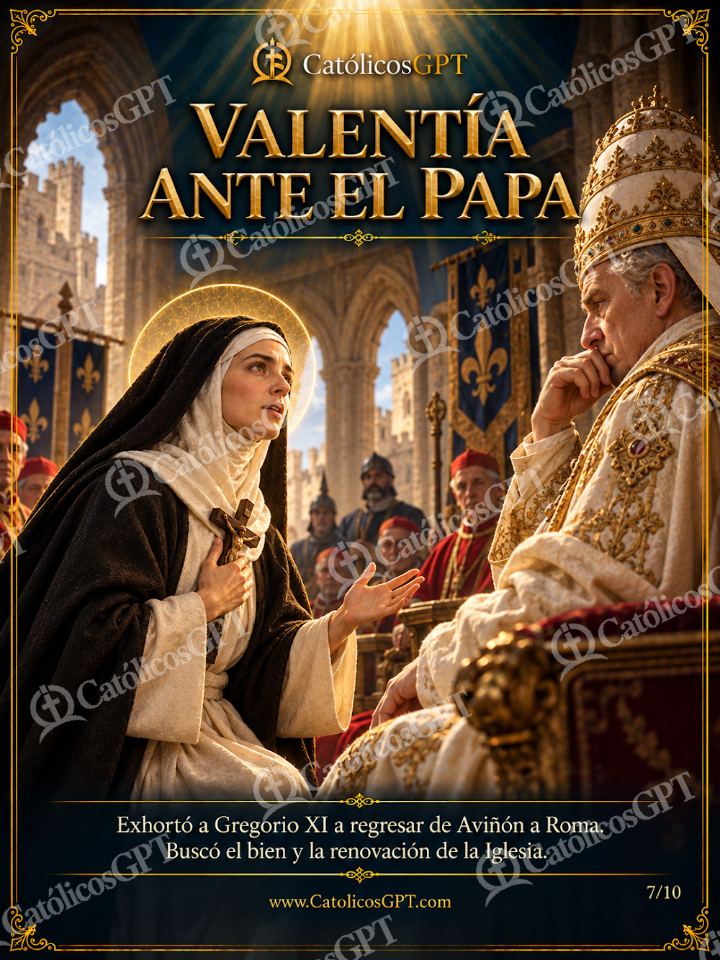 Imagen católica de Santa Catalina de Siena 07 VALENTIA ANTE EL PAPA — Santos y arcángeles