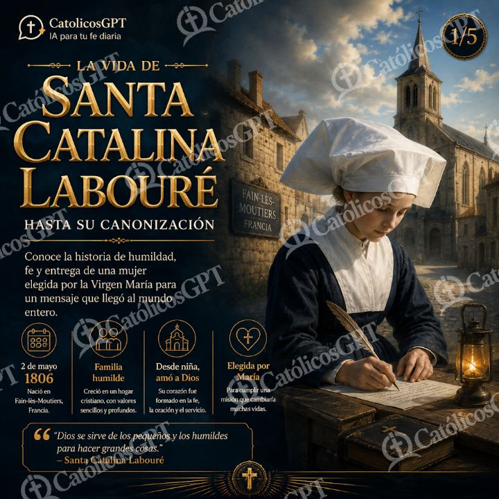 Imagen católica de Santa Catalina Laboure - portada vida y canonizacion — Santos y arcángeles