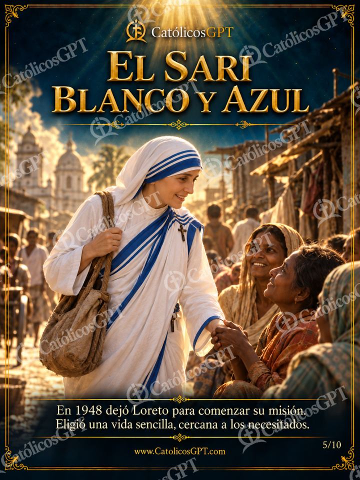 Imagen católica de Santa Teresa de Calcuta 05 EL SARI BLANCO Y AZUL — Santos y arcángeles