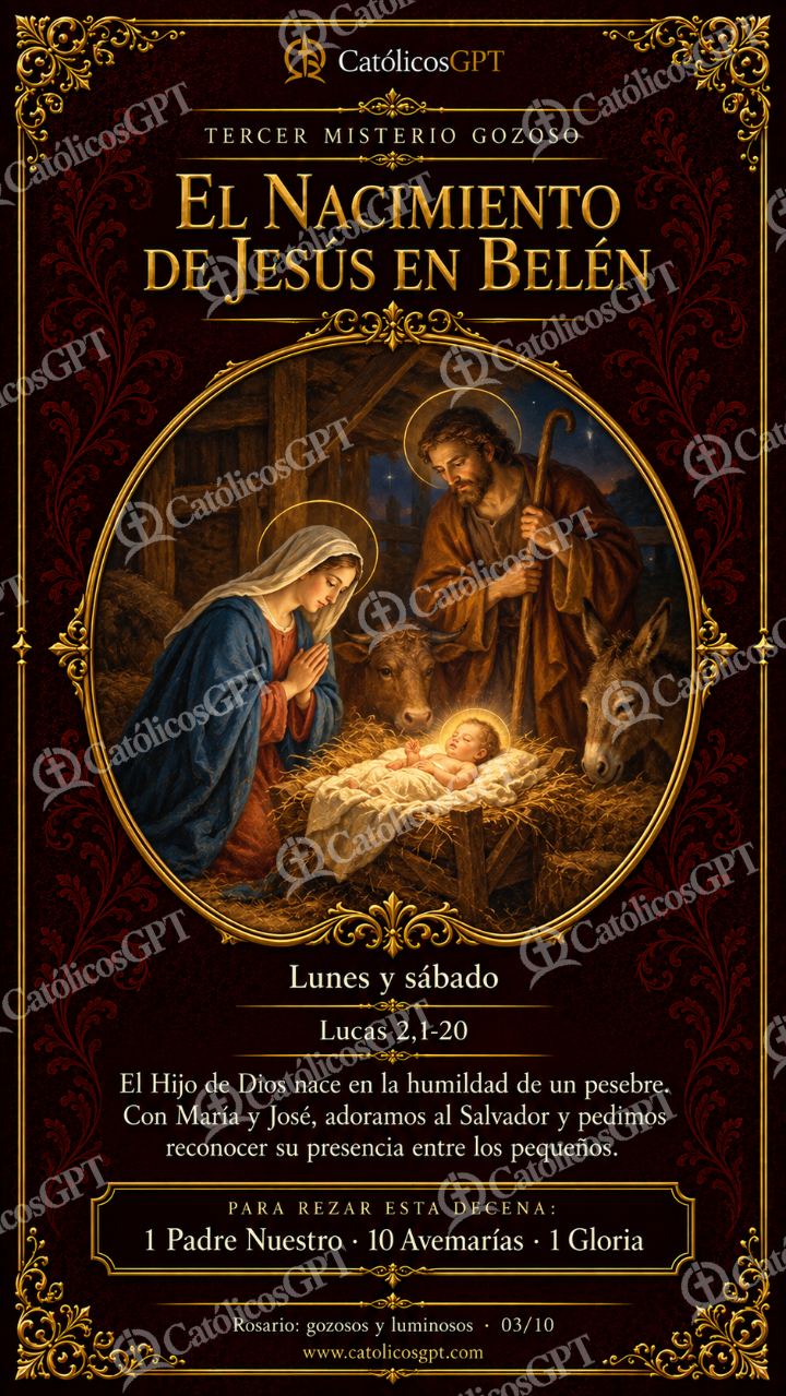 Imagen católica de Santo Rosario 03 El nacimiento de Jesús en Belén CatolicosGPT 9x16 — Devociones y sacramentales