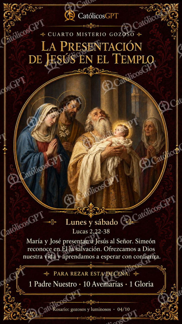 Imagen católica de Santo Rosario 04 La presentación de Jesús en el Templo CatolicosGPT 9x16 — Devociones y sacramentales