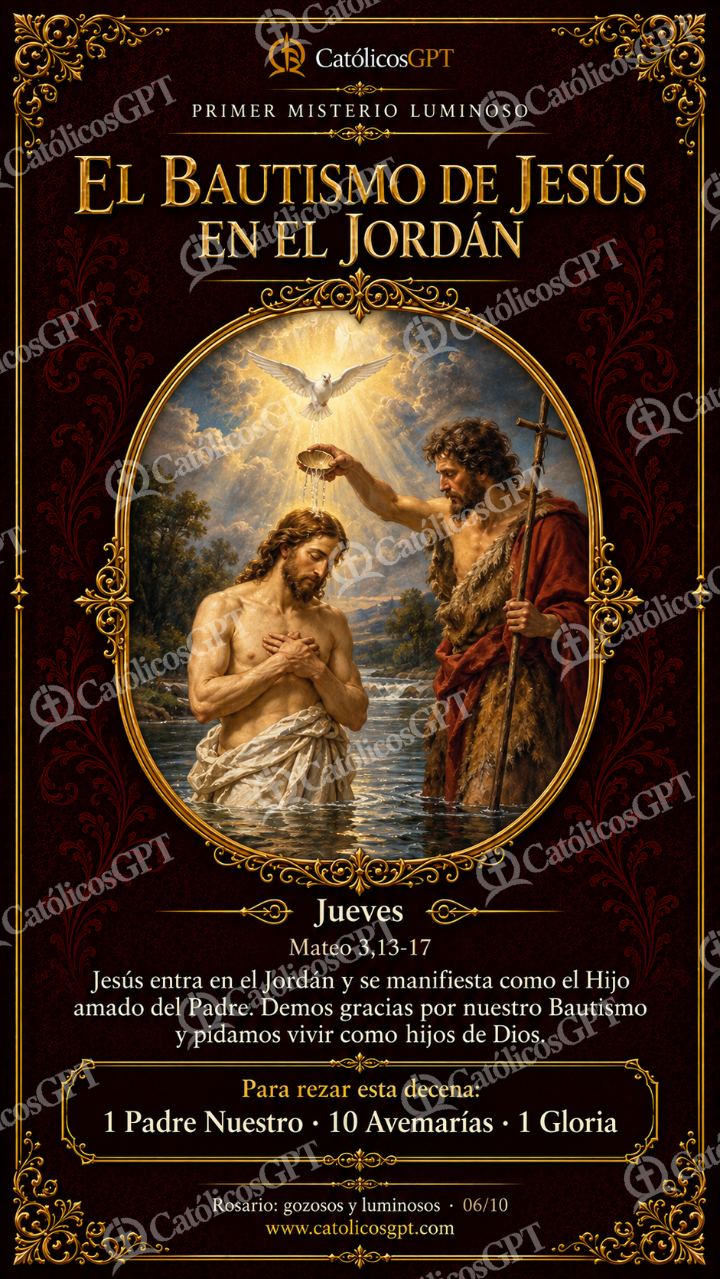 Imagen católica de Santo Rosario 06 El Bautismo de Jesús en el Jordán CatolicosGPT 9x16 — Devociones y sacramentales