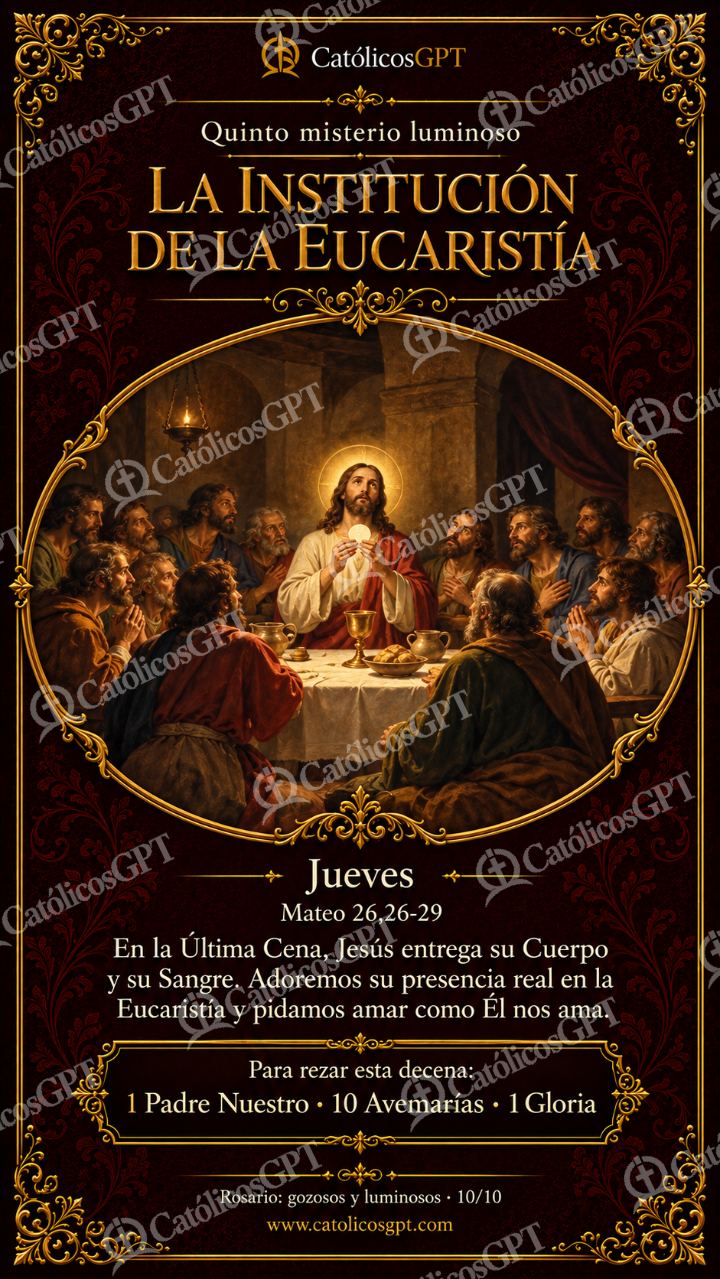 Imagen católica de Santo Rosario 10 La institución de la Eucaristía CatolicosGPT 9x16 — Devociones y sacramentales