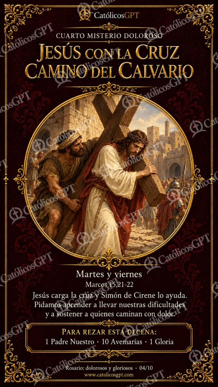 Imagen católica de Santo Rosario 14 Jesús con la cruz camino del Calvario CatolicosGPT 9x16 — Devociones y sacramentales