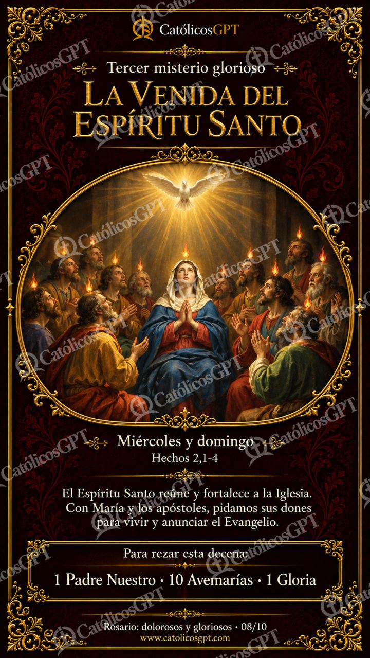 Imagen católica de Santo Rosario 18 La venida del Espíritu Santo CatolicosGPT 9x16 — Devociones y sacramentales