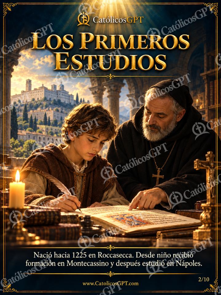 Imagen católica de Santo Tomas de Aquino 02 LOS PRIMEROS ESTUDIOS — Santos y arcángeles