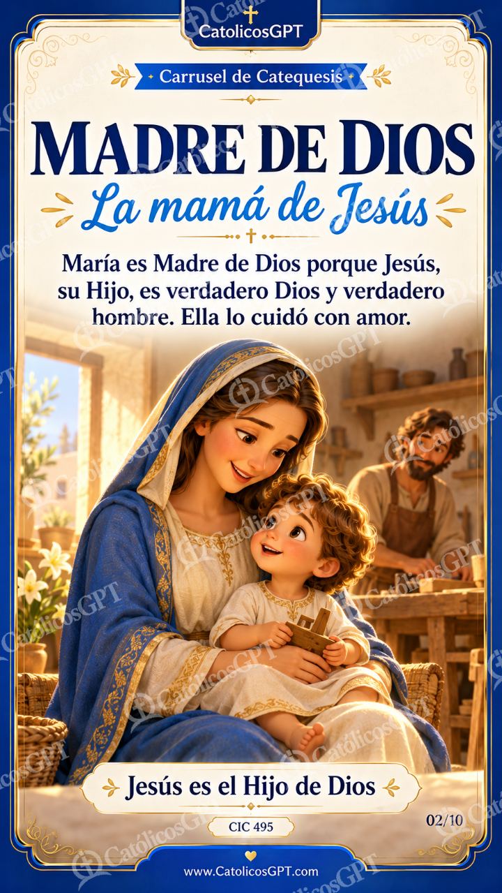 Imagen católica de Virgen Maria para Ninos Catequesis 02 MADRE DE DIOS CatolicosGPT 9x16 — Niños y catequesis