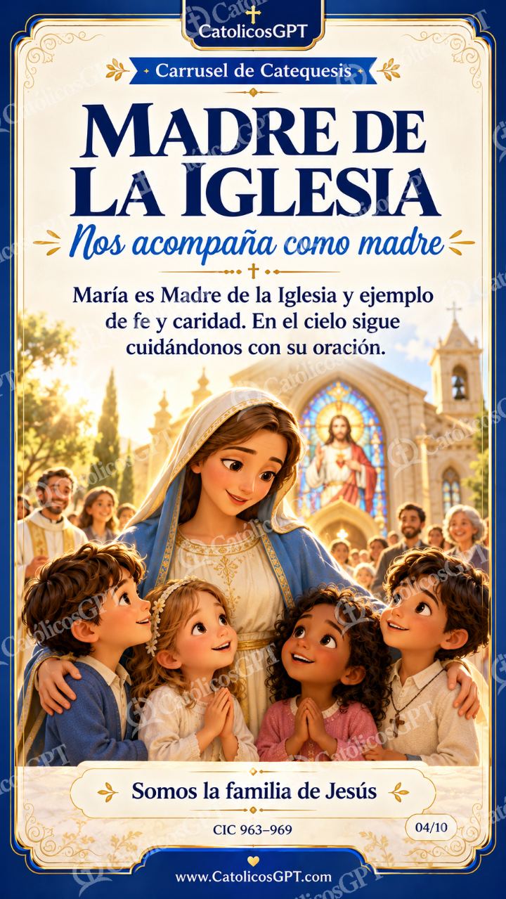Imagen católica de Virgen Maria para Ninos Catequesis 04 MADRE DE LA IGLESIA CatolicosGPT 9x16 — Niños y catequesis