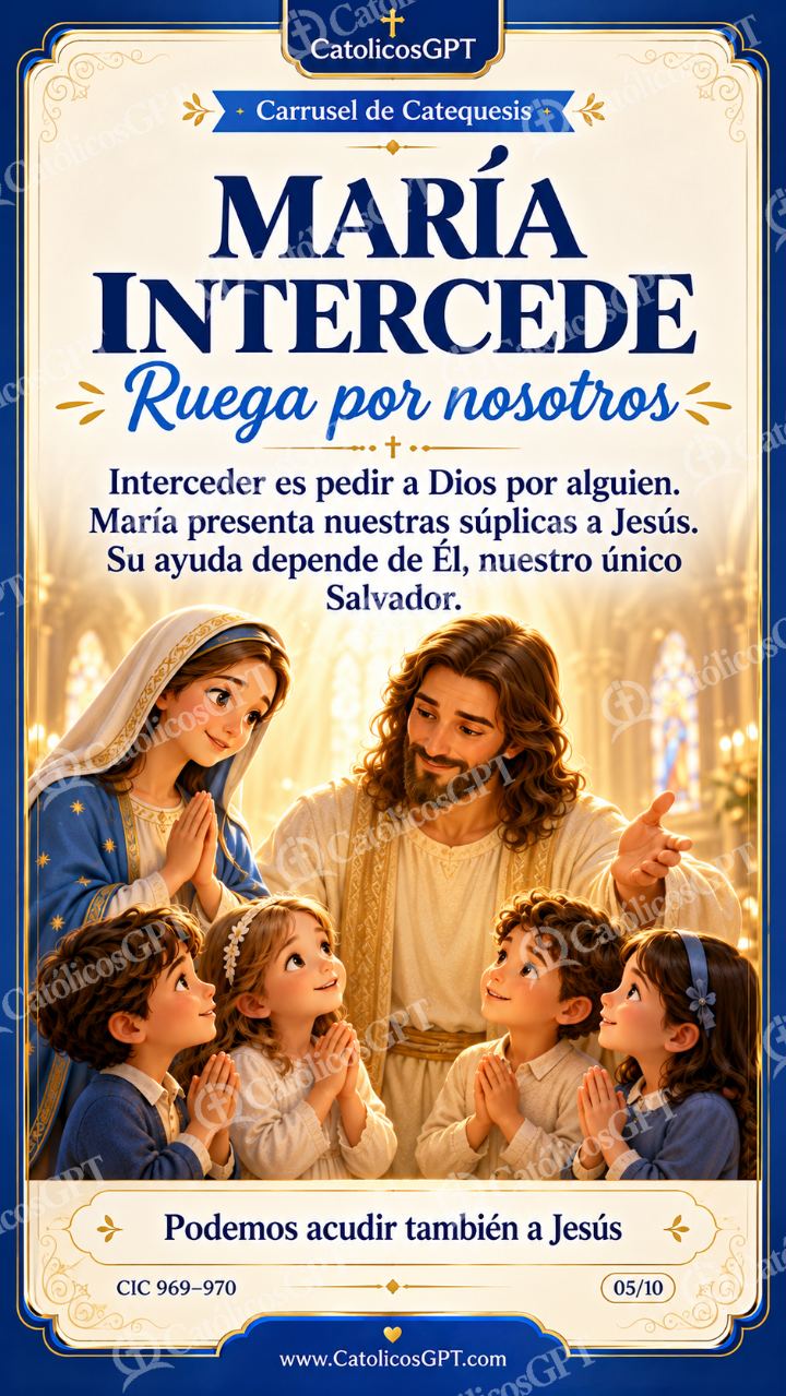 Imagen católica de Virgen Maria para Ninos Catequesis 05 MARIA INTERCEDE CatolicosGPT 9x16 — Niños y catequesis