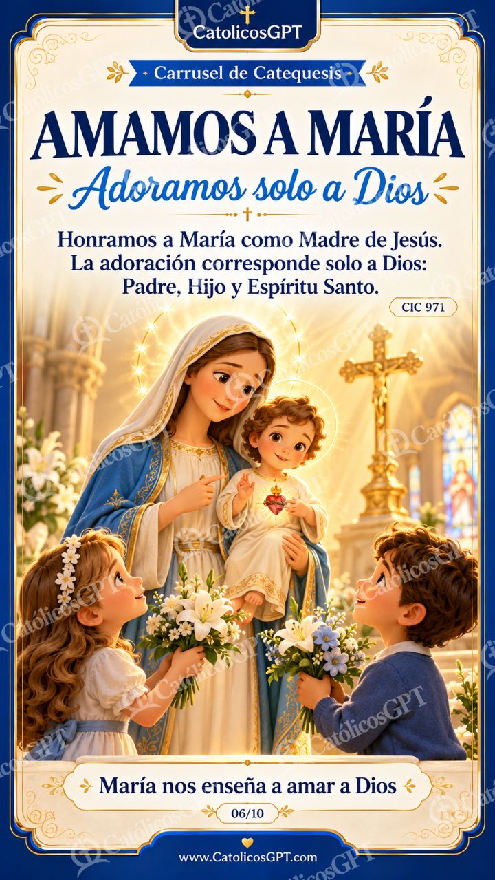 Imagen católica de Virgen Maria para Ninos Catequesis 06 AMAMOS A MARIA CatolicosGPT 9x16 — Niños y catequesis