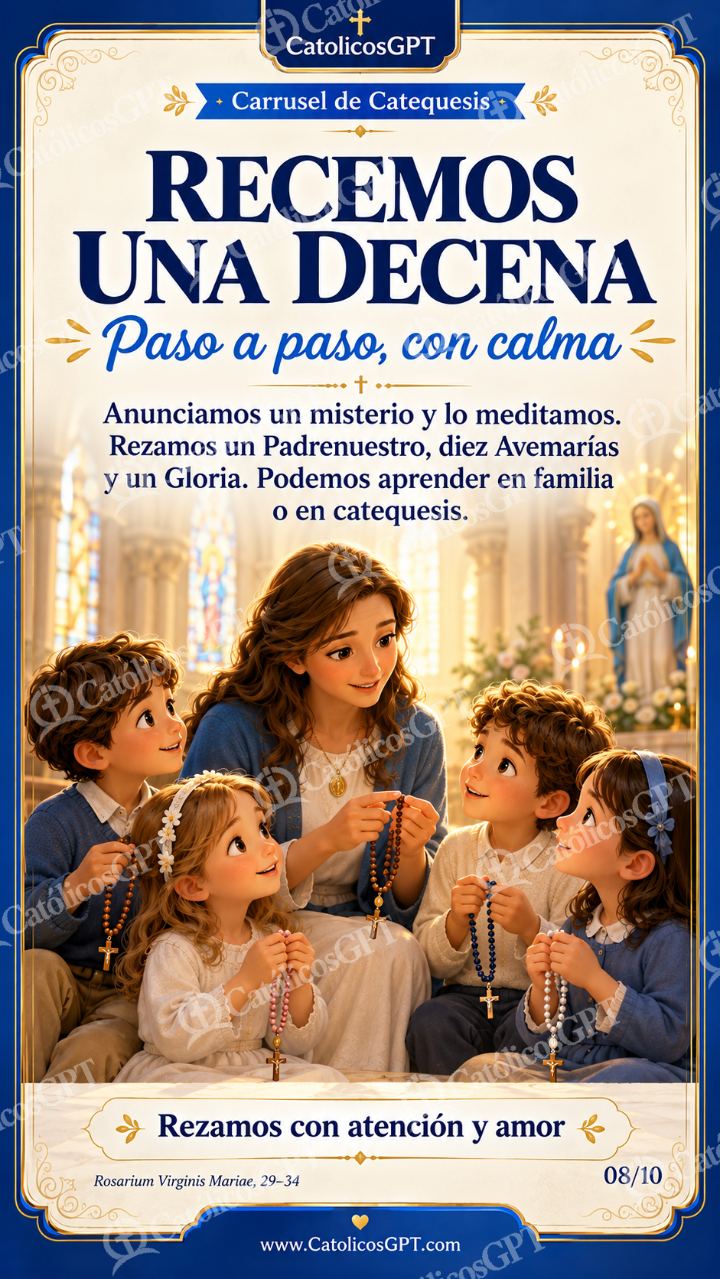 Imagen católica de Virgen Maria para Ninos Catequesis 08 RECEMOS UNA DECENA CatolicosGPT 9x16 — Niños y catequesis