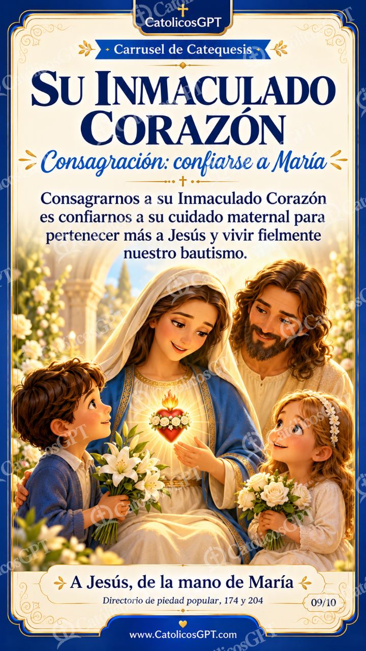 Imagen católica de Virgen Maria para Ninos Catequesis 09 SU INMACULADO CORAZON CatolicosGPT 9x16 — Niños y catequesis