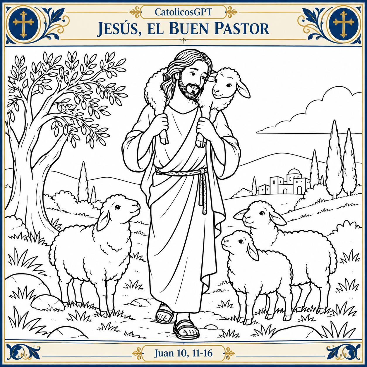 Jesús, el Buen Pastor, dibujo para colorear